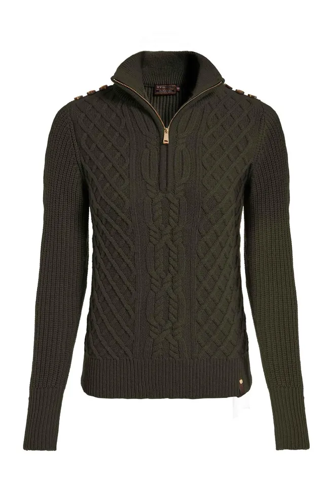Holland Cooper Knitwear Women Country Cable Quarter Zip Knit Forest Green Holland Cooper Knitwear Women Country Cable Quarter Zip Knit Forest Green