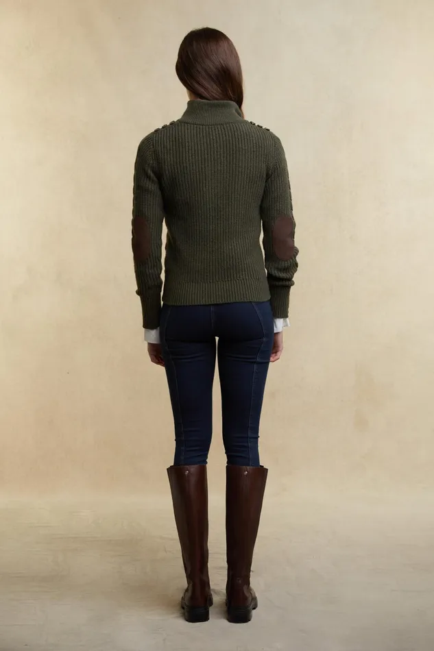 Holland Cooper Knitwear Women Country Cable Quarter Zip Knit Forest Green Holland Cooper Knitwear Women Country Cable Quarter Zip Knit Forest Green
