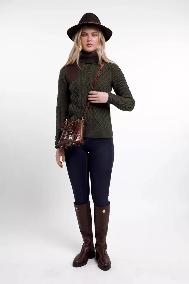 Holland Cooper Knitwear Women Country Roll Neck Knit Forest Green Holland Cooper Knitwear Women Country Roll Neck Knit Forest Green