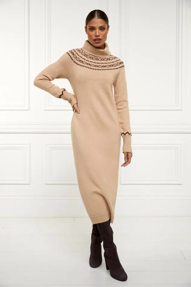 Holland Cooper Knitwear Women Jennifer Midi Knit Dress Camel