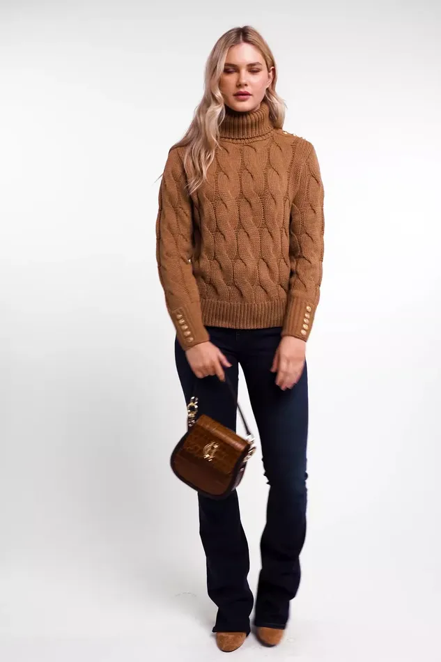 Holland Cooper Knitwear Women Lucia Roll Neck Knit Toffee