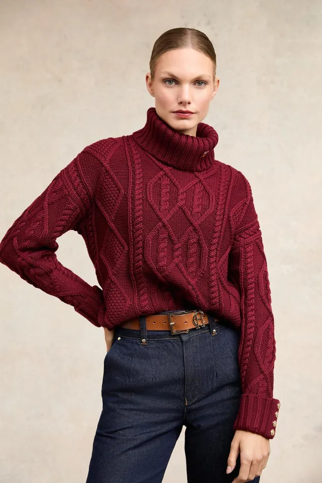 Holland Cooper Knitwear Women Noveli Cable Knit Wine