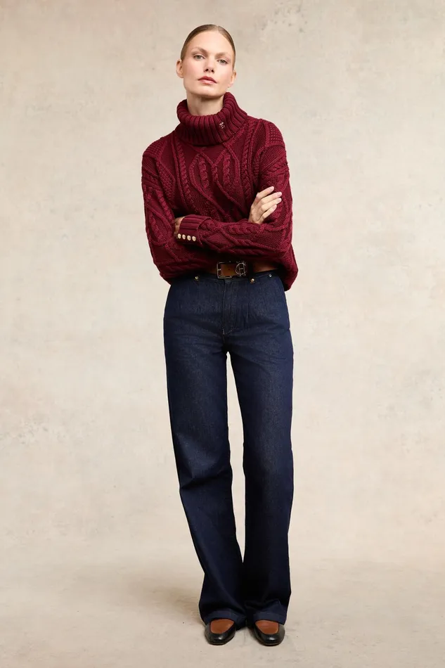 Holland Cooper Knitwear Women Noveli Cable Knit Wine Holland Cooper Knitwear Women Noveli Cable Knit Wine