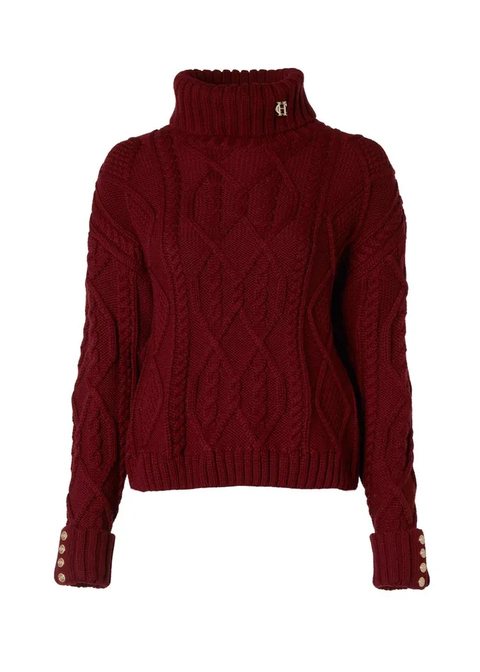 Holland Cooper Knitwear Women Noveli Cable Knit Wine Holland Cooper Knitwear Women Noveli Cable Knit Wine