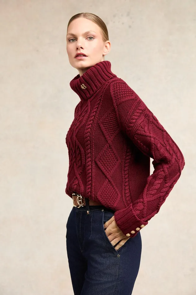 Holland Cooper Knitwear Women Noveli Cable Knit Wine Holland Cooper Knitwear Women Noveli Cable Knit Wine
