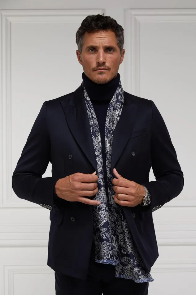 Holland Cooper Scarves Men S Silk Scarf Ink Navy Cream Paisley
