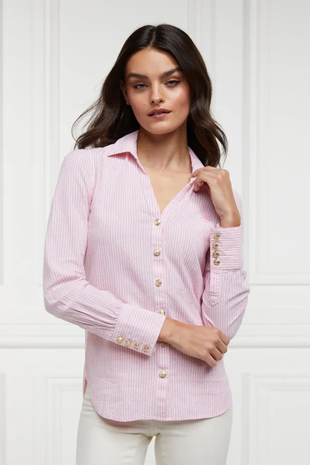 Holland Cooper Shirts and Blouses Women Classic VNeck Blouse Pink Stripe Holland Cooper Shirts and Blouses Women Classic VNeck Blouse Pink Stripe