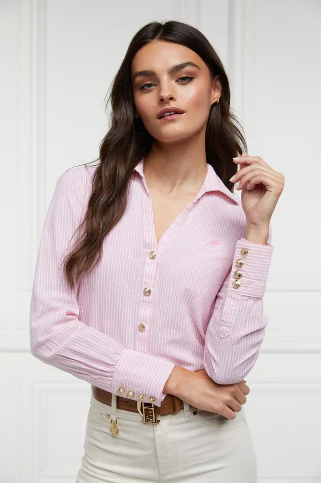 Holland Cooper Shirts and Blouses Women Classic VNeck Blouse Pink Stripe Holland Cooper Shirts and Blouses Women Classic VNeck Blouse Pink Stripe