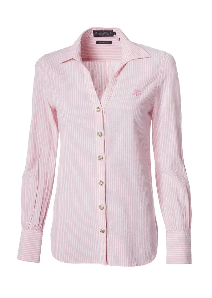 Holland Cooper Shirts and Blouses Women Classic VNeck Blouse Pink Stripe Holland Cooper Shirts and Blouses Women Classic VNeck Blouse Pink Stripe