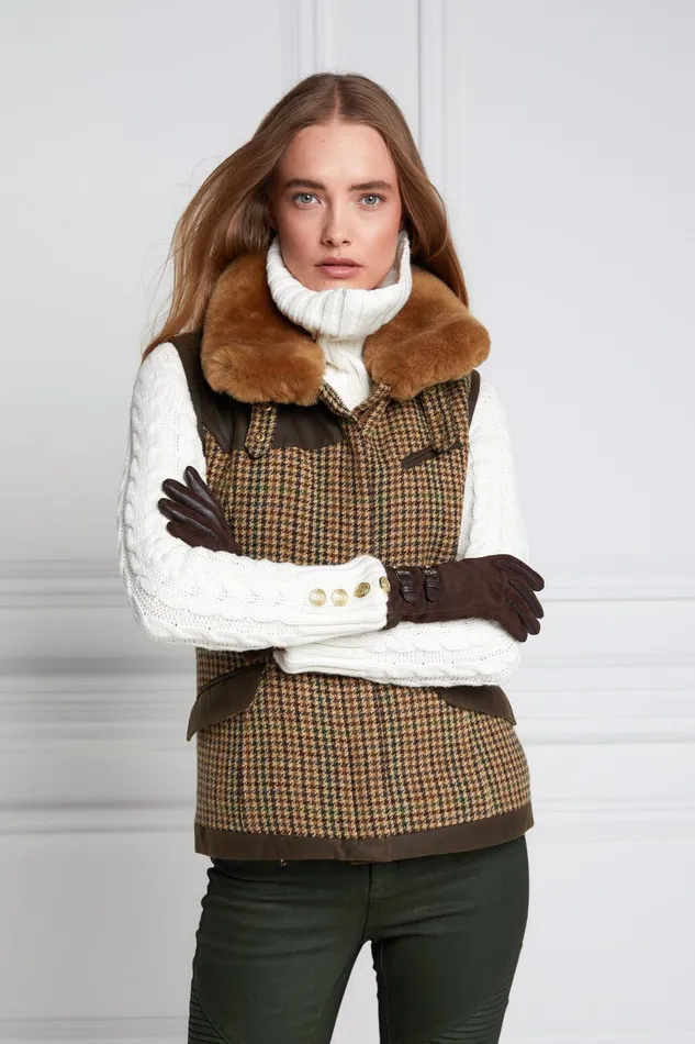 Holland Cooper Tailoring Women Aviator Gilet Hailes Green Tweed