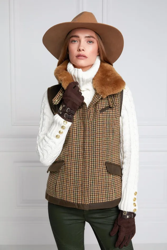 Holland Cooper Tailoring Women Aviator Gilet Hailes Green Tweed