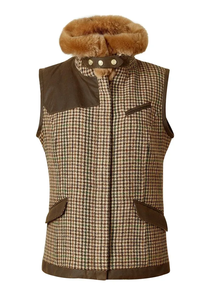 Holland Cooper Tailoring Women Aviator Gilet Hailes Green Tweed