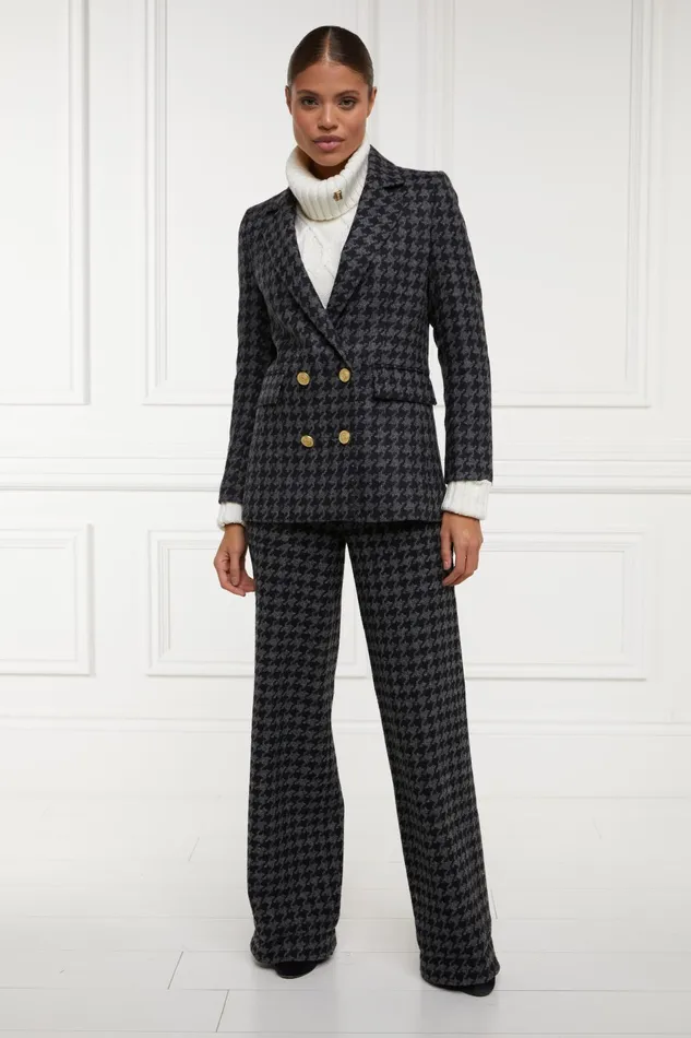 Holland Cooper Tailoring Women Double Breasted Blazer Large Scale Charcoal Houndstooth