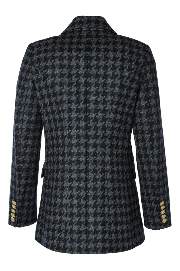 Holland Cooper Tailoring Women Double Breasted Blazer Large Scale Charcoal Houndstooth