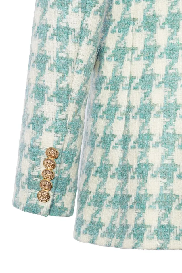 Holland Cooper Tailoring Women Double Breasted Blazer Large Scale Teal Houndstooth