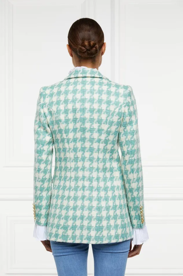 Holland Cooper Tailoring Women Double Breasted Blazer Large Scale Teal Houndstooth