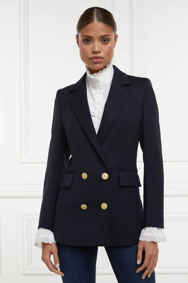 Holland Cooper Tailoring Women Double Breasted Blazer Navy Twill