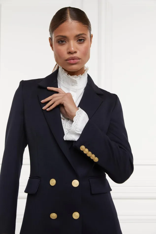 Holland Cooper Tailoring Women Double Breasted Blazer Navy Twill