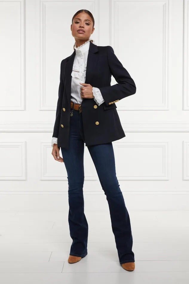 Holland Cooper Tailoring Women Double Breasted Blazer Navy Twill