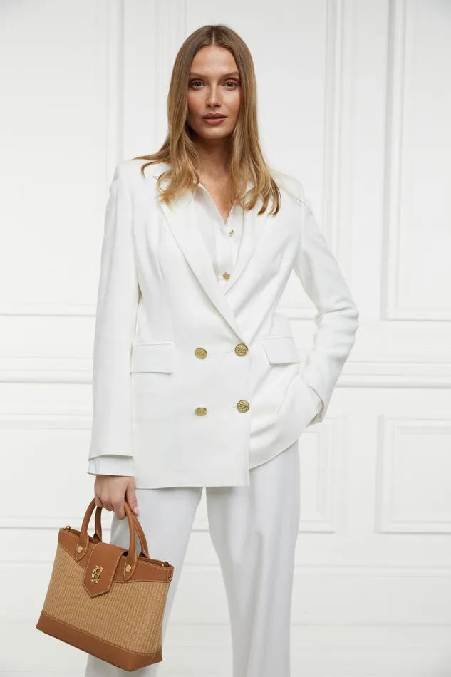 Holland Cooper Tailoring Women Double Breasted Blazer Oyster Linen