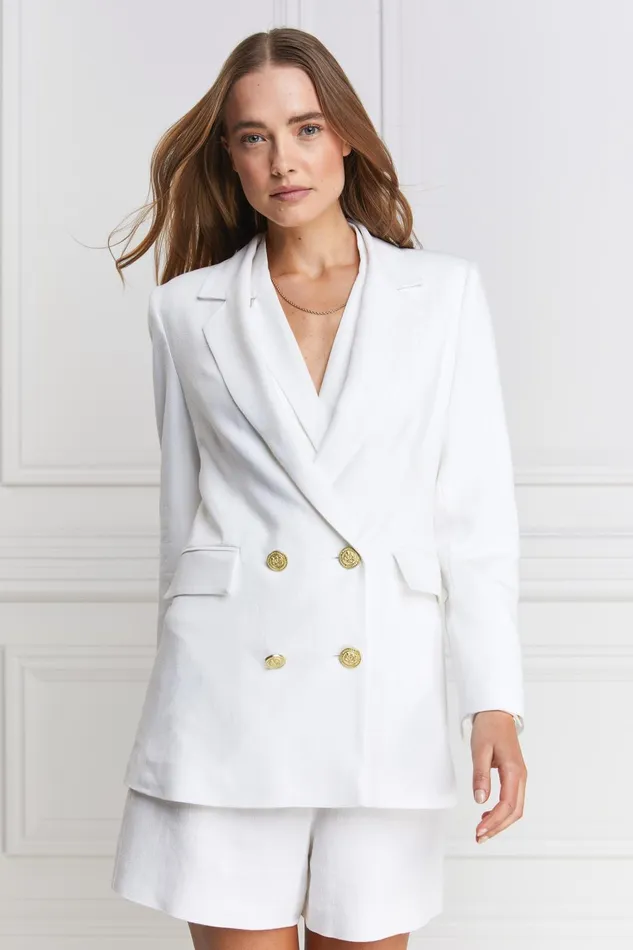 Holland Cooper Tailoring Women Double Breasted Blazer Oyster Linen