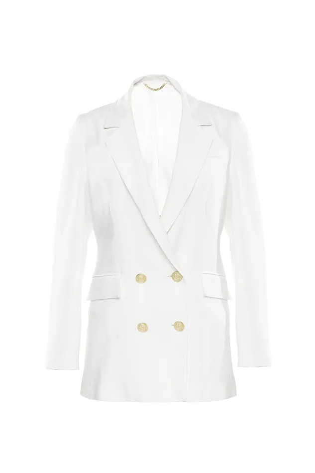 Holland Cooper Tailoring Women Double Breasted Blazer Oyster Linen
