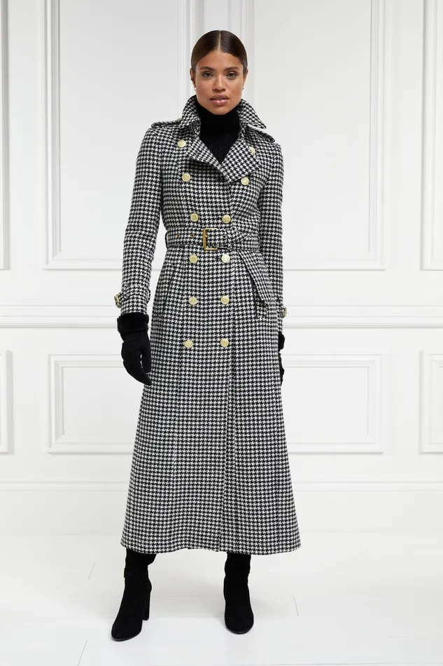 Holland Cooper Tailoring Women Full Length Marlborough Trench Coat Houndstooth