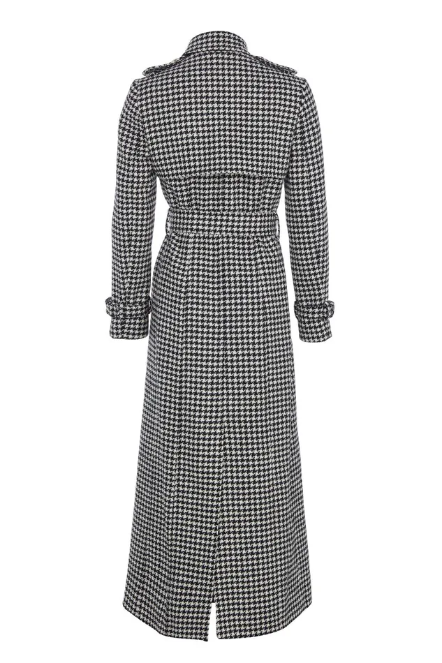 Holland Cooper Tailoring Women Full Length Marlborough Trench Coat Houndstooth