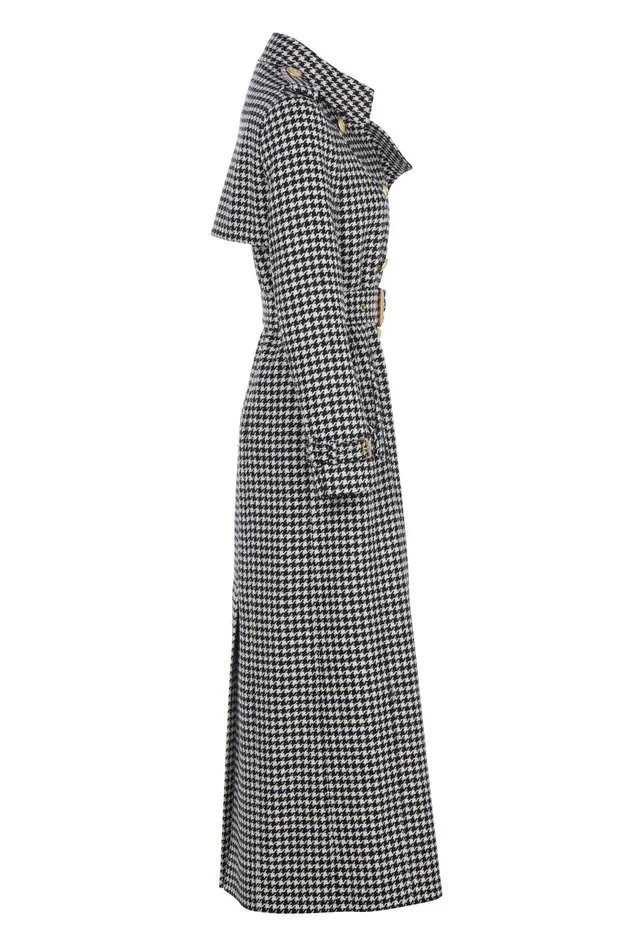 Holland Cooper Tailoring Women Full Length Marlborough Trench Coat Houndstooth