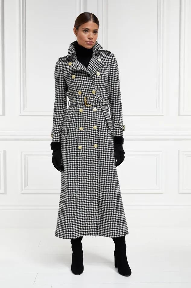 Holland Cooper Tailoring Women Full Length Marlborough Trench Coat Houndstooth