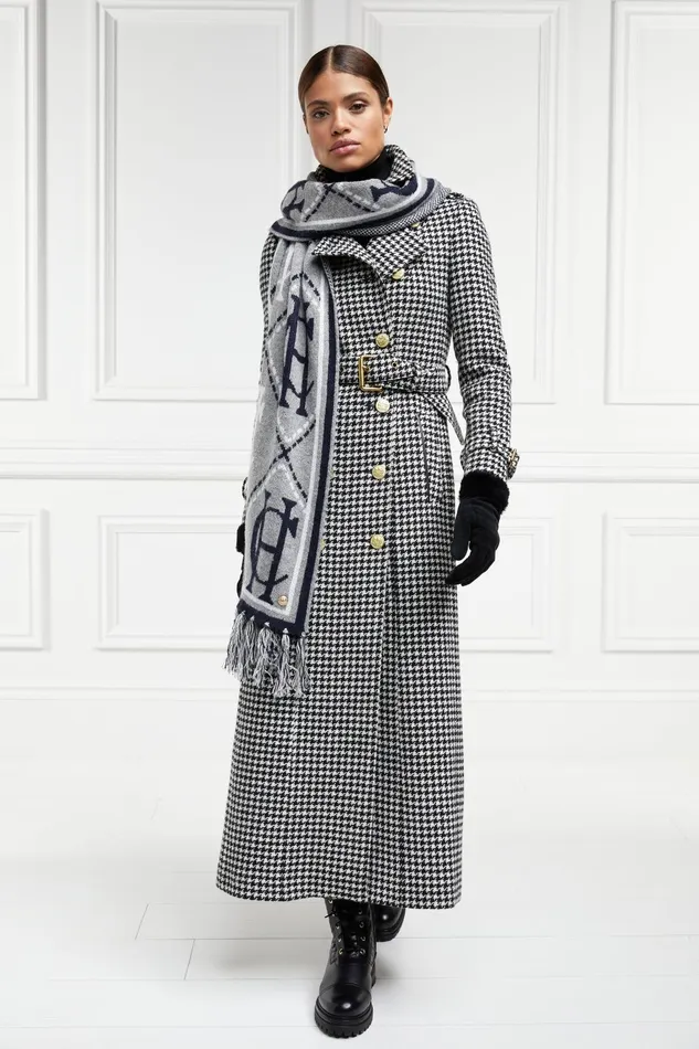 Holland Cooper Tailoring Women Full Length Marlborough Trench Coat Houndstooth