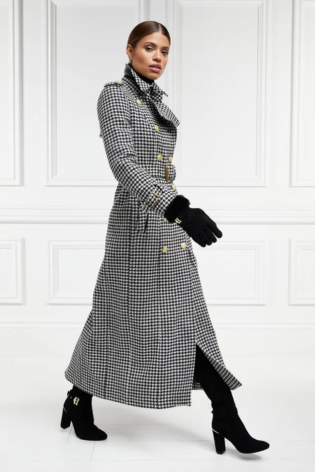 Holland Cooper Tailoring Women Full Length Marlborough Trench Coat Houndstooth