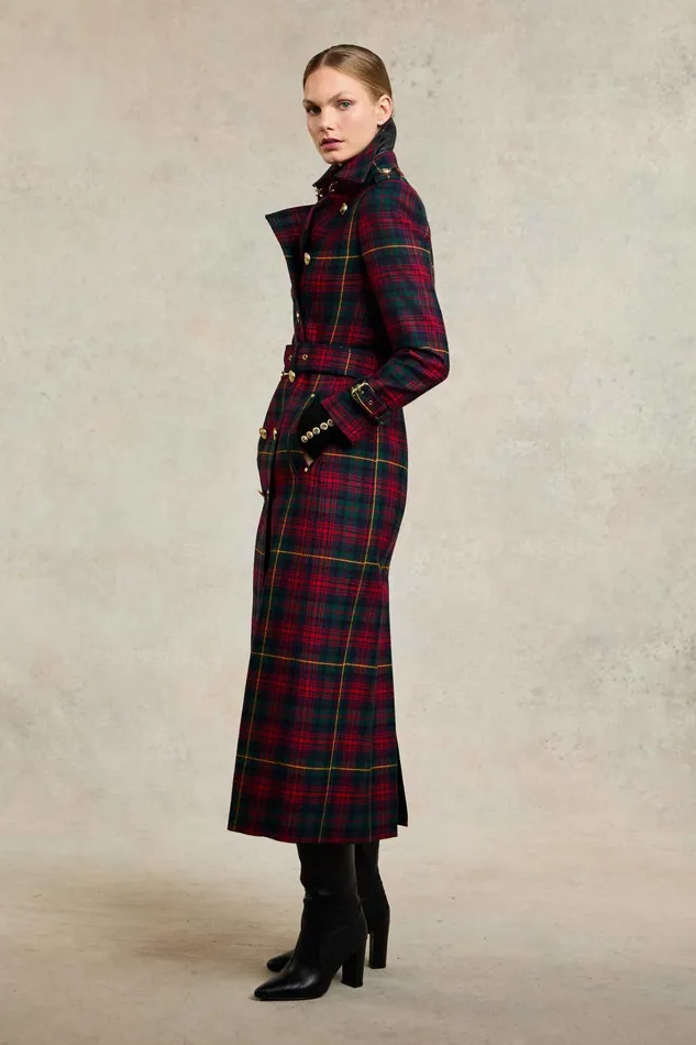 Holland Cooper Tailoring Women Full Length Marlborough Trench Coat Logan Tartan