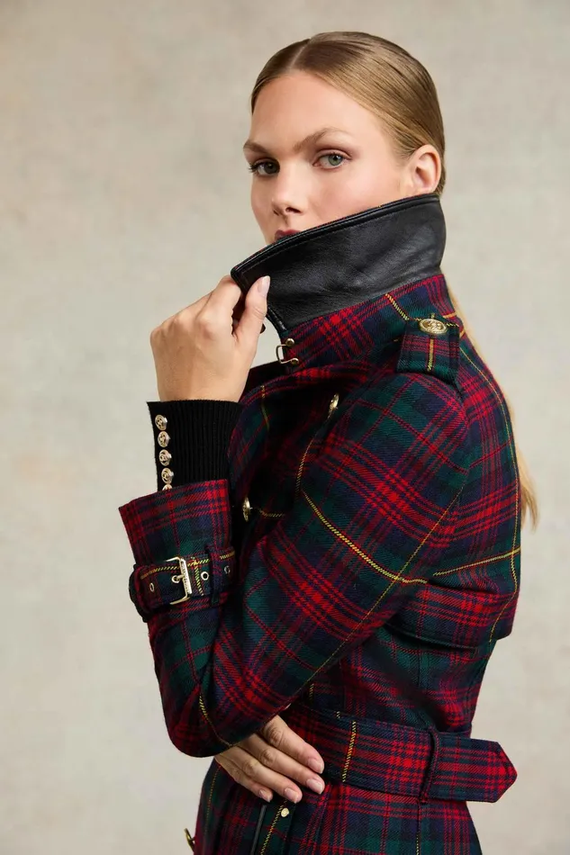 Holland Cooper Tailoring Women Full Length Marlborough Trench Coat Logan Tartan