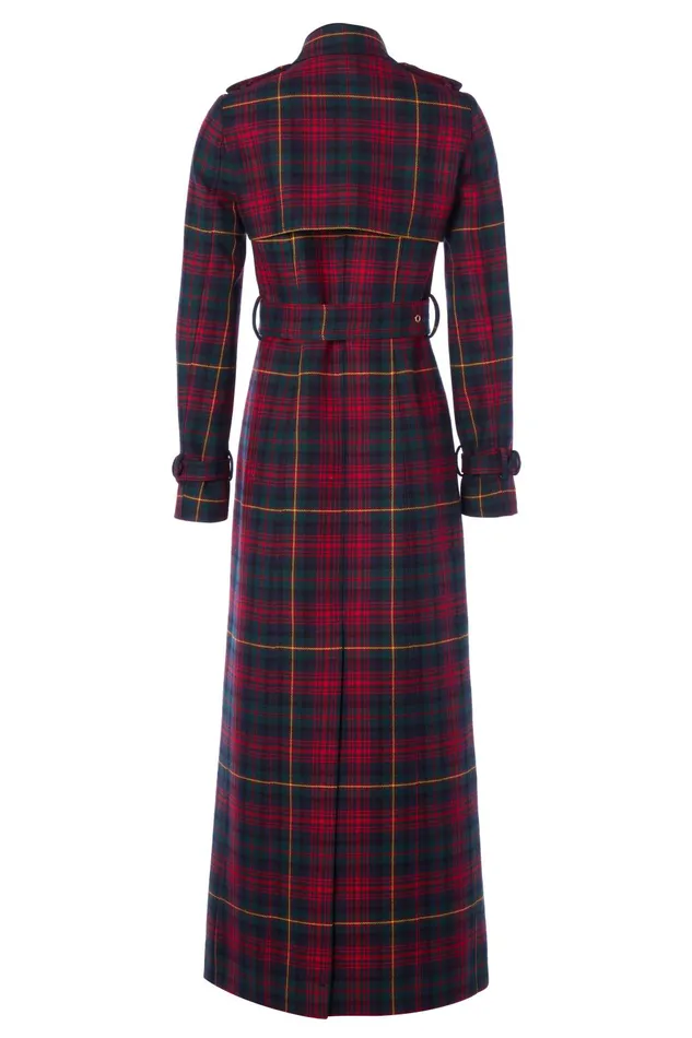 Holland Cooper Tailoring Women Full Length Marlborough Trench Coat Logan Tartan