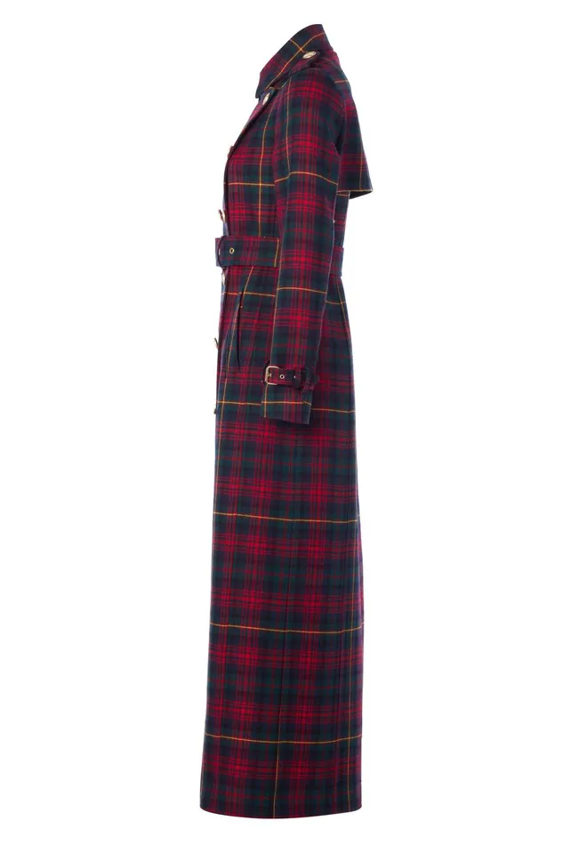 Holland Cooper Tailoring Women Full Length Marlborough Trench Coat Logan Tartan