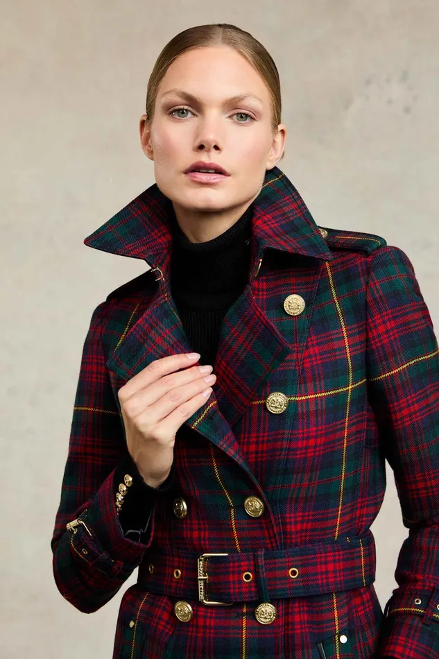 Holland Cooper Tailoring Women Full Length Marlborough Trench Coat Logan Tartan