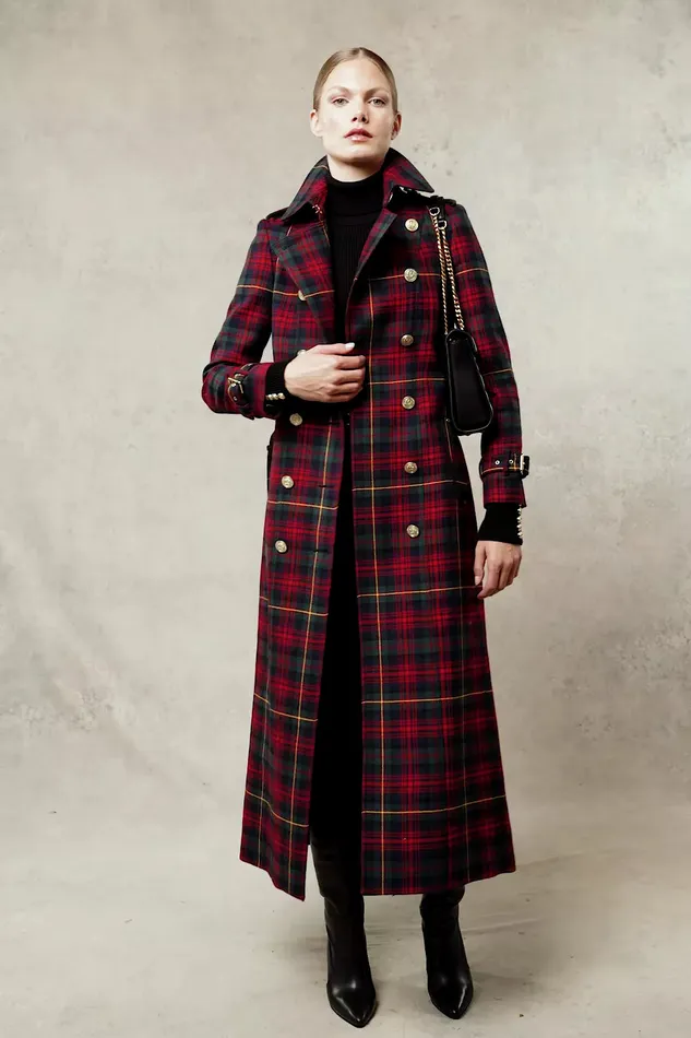 Holland Cooper Tailoring Women Full Length Marlborough Trench Coat Logan Tartan