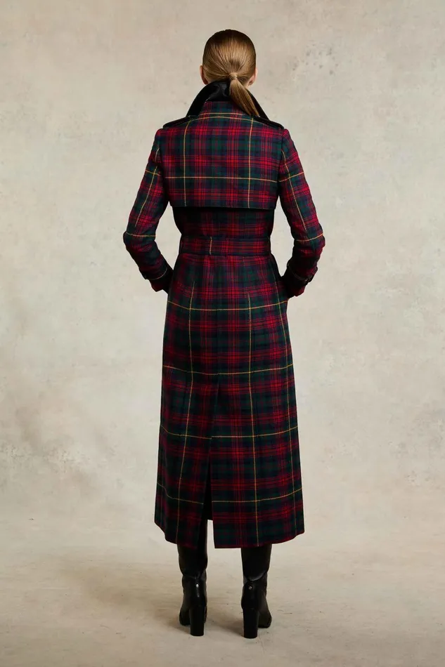 Holland Cooper Tailoring Women Full Length Marlborough Trench Coat Logan Tartan