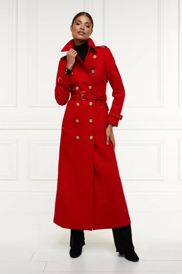 Holland Cooper Tailoring Women Full Length Marlborough Trench Coat Red Barathea