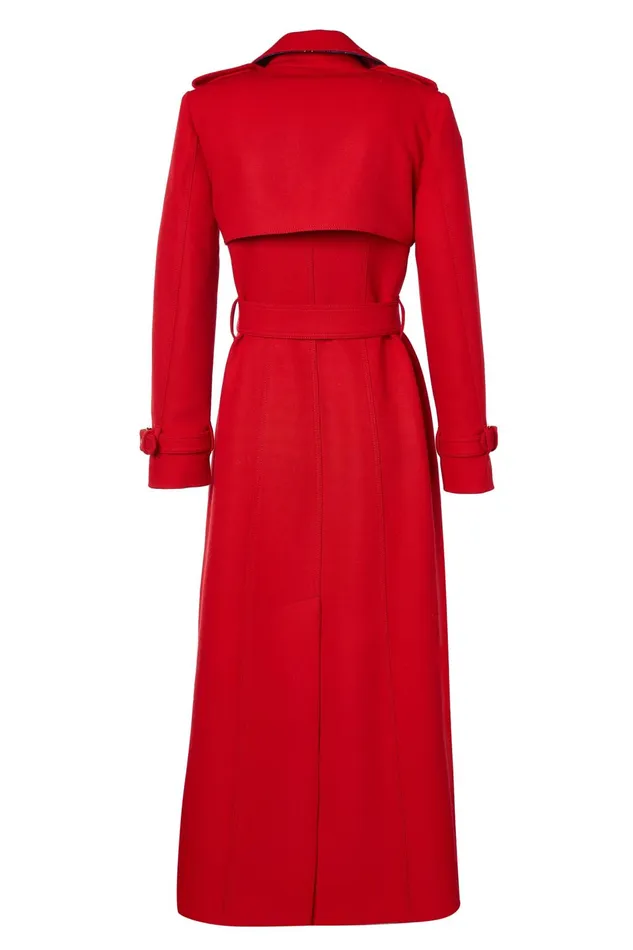 Holland Cooper Tailoring Women Full Length Marlborough Trench Coat Red Barathea