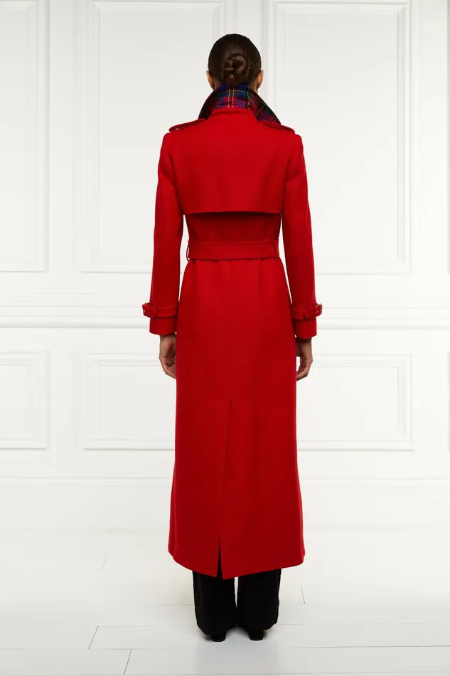 Holland Cooper Tailoring Women Full Length Marlborough Trench Coat Red Barathea