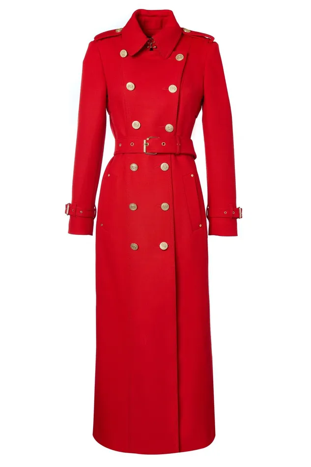 Holland Cooper Tailoring Women Full Length Marlborough Trench Coat Red Barathea