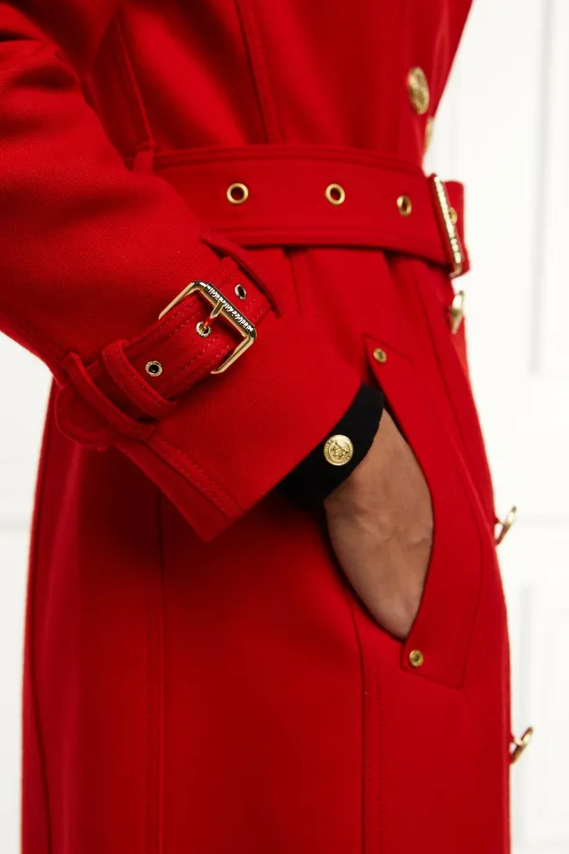 Holland Cooper Tailoring Women Full Length Marlborough Trench Coat Red Barathea