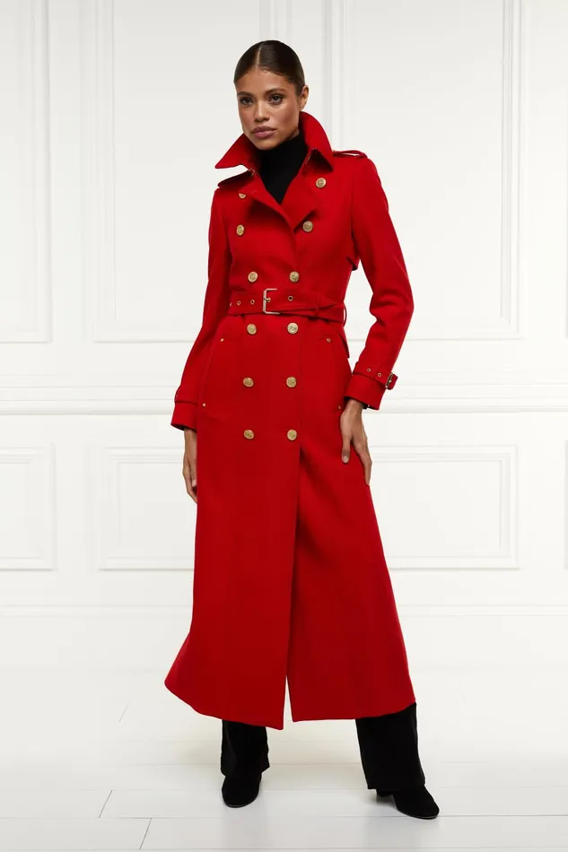 Holland Cooper Tailoring Women Full Length Marlborough Trench Coat Red Barathea