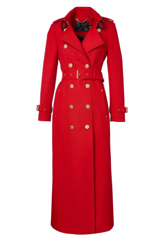 Holland Cooper Tailoring Women Full Length Marlborough Trench Coat Red Barathea