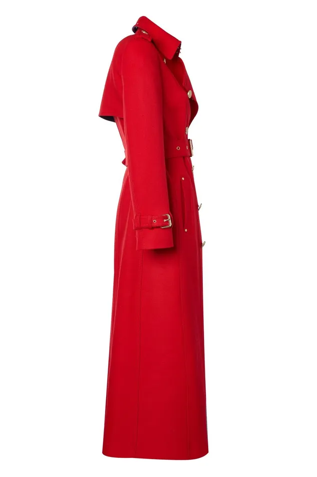 Holland Cooper Tailoring Women Full Length Marlborough Trench Coat Red Barathea