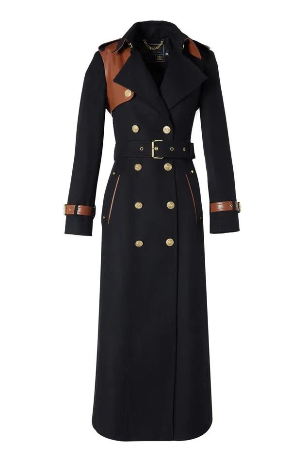 Holland Cooper Tailoring Women Full Length Marlborough Trench Coat Soft Black Tan