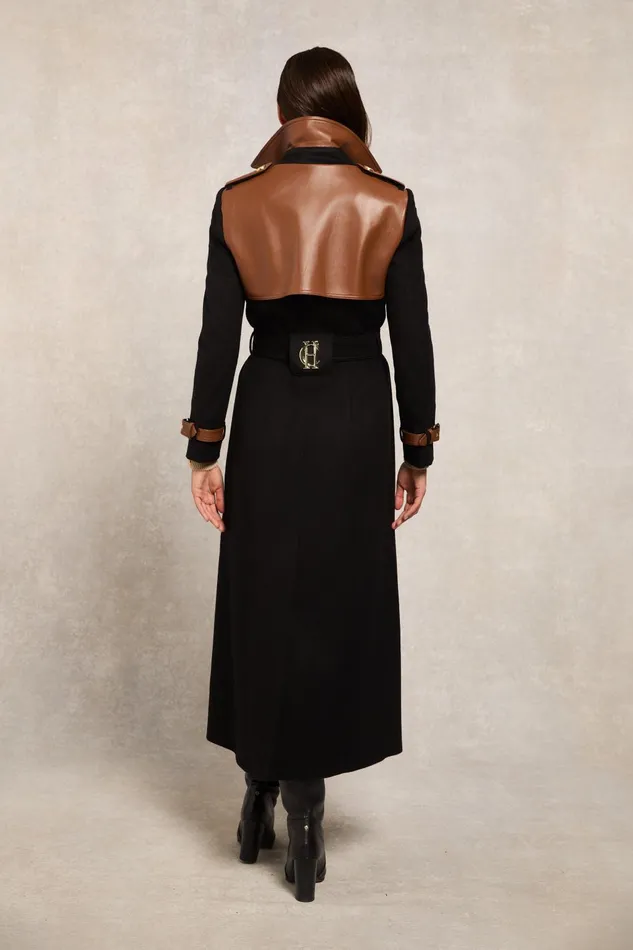 Holland Cooper Tailoring Women Full Length Marlborough Trench Coat Soft Black Tan