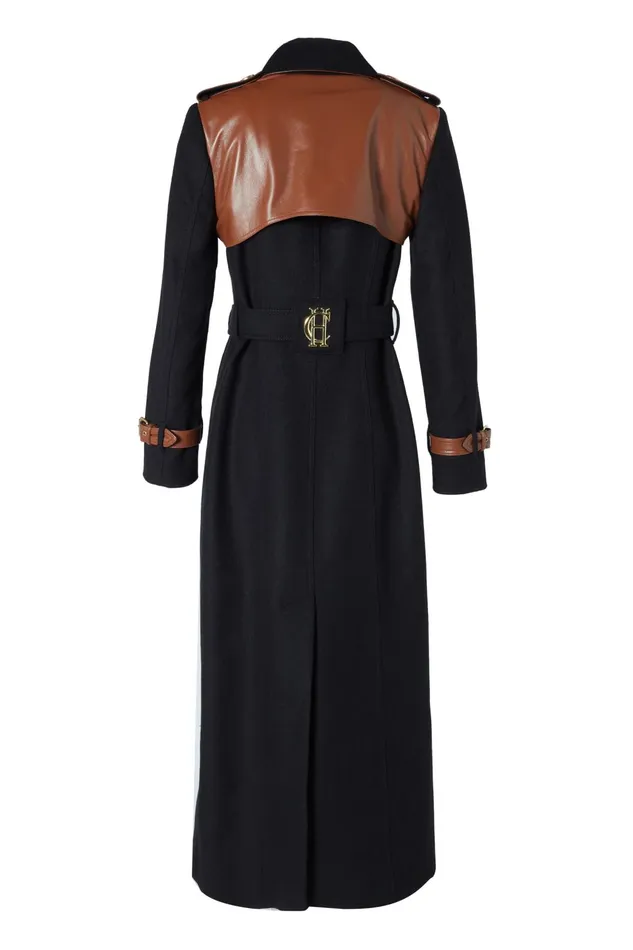 Holland Cooper Tailoring Women Full Length Marlborough Trench Coat Soft Black Tan
